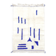Ecru Beni Ouarain Berber rug with Majorelle blue patterns, 2.60x1.47m