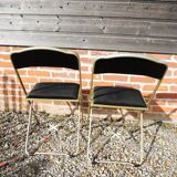 2 Anciennes Chaises Pliantes Chaisor en Laiton & Velours Noir