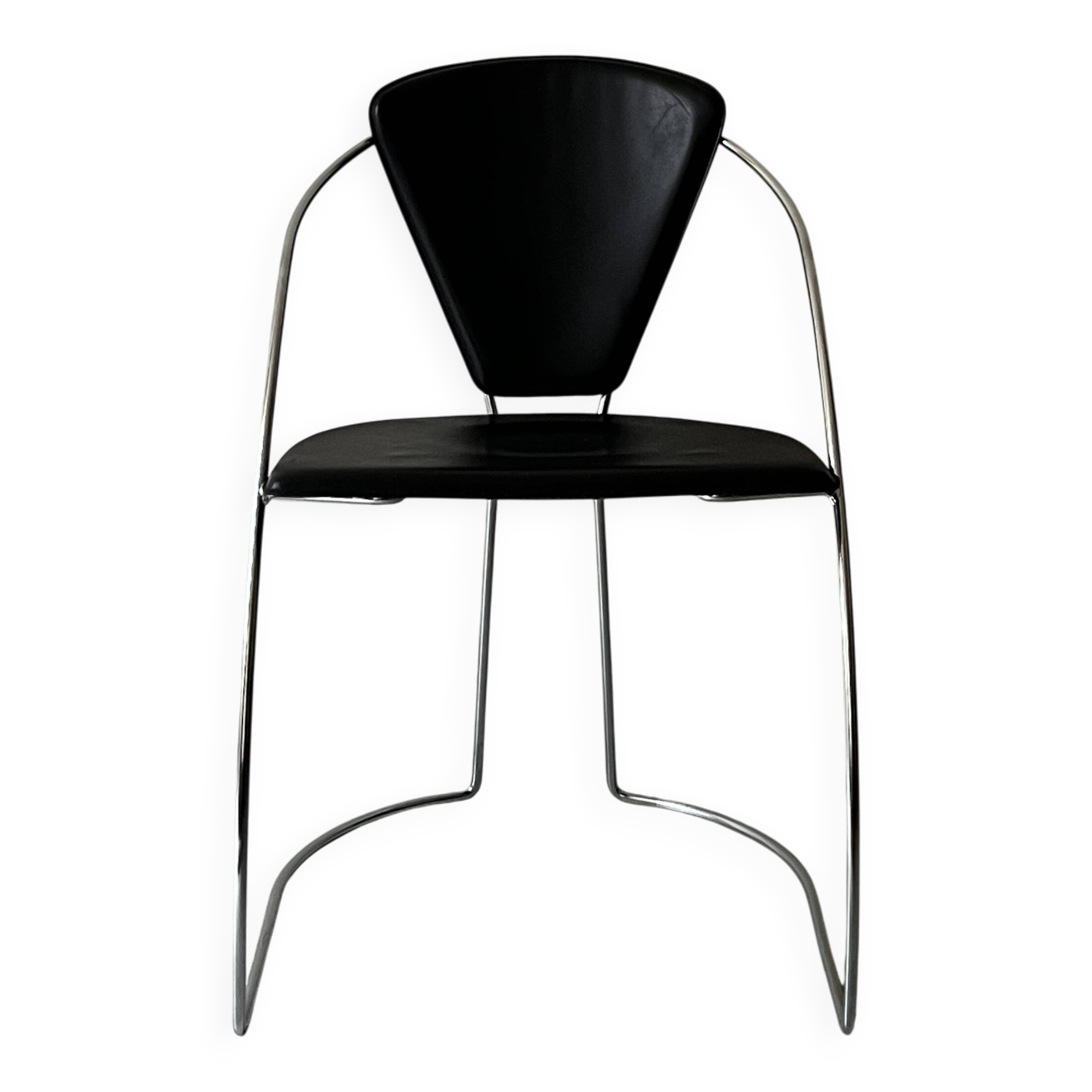 Cantilever wire chair in metal and black leather - Linda de Arrben, Italy 80