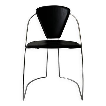 Cantilever wire chair in metal and black leather - Linda de Arrben, Italy 80