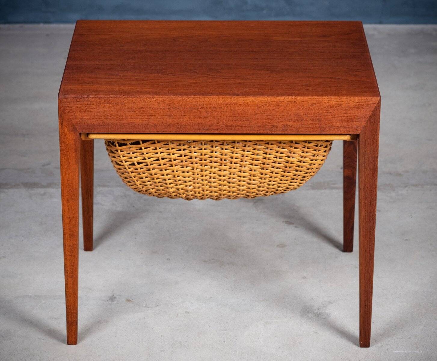 Mid-Century Teak Nightstand or Sewing Table by Severin Hansen for Haslev Møbelsnedkeri, Denmark, 1950s