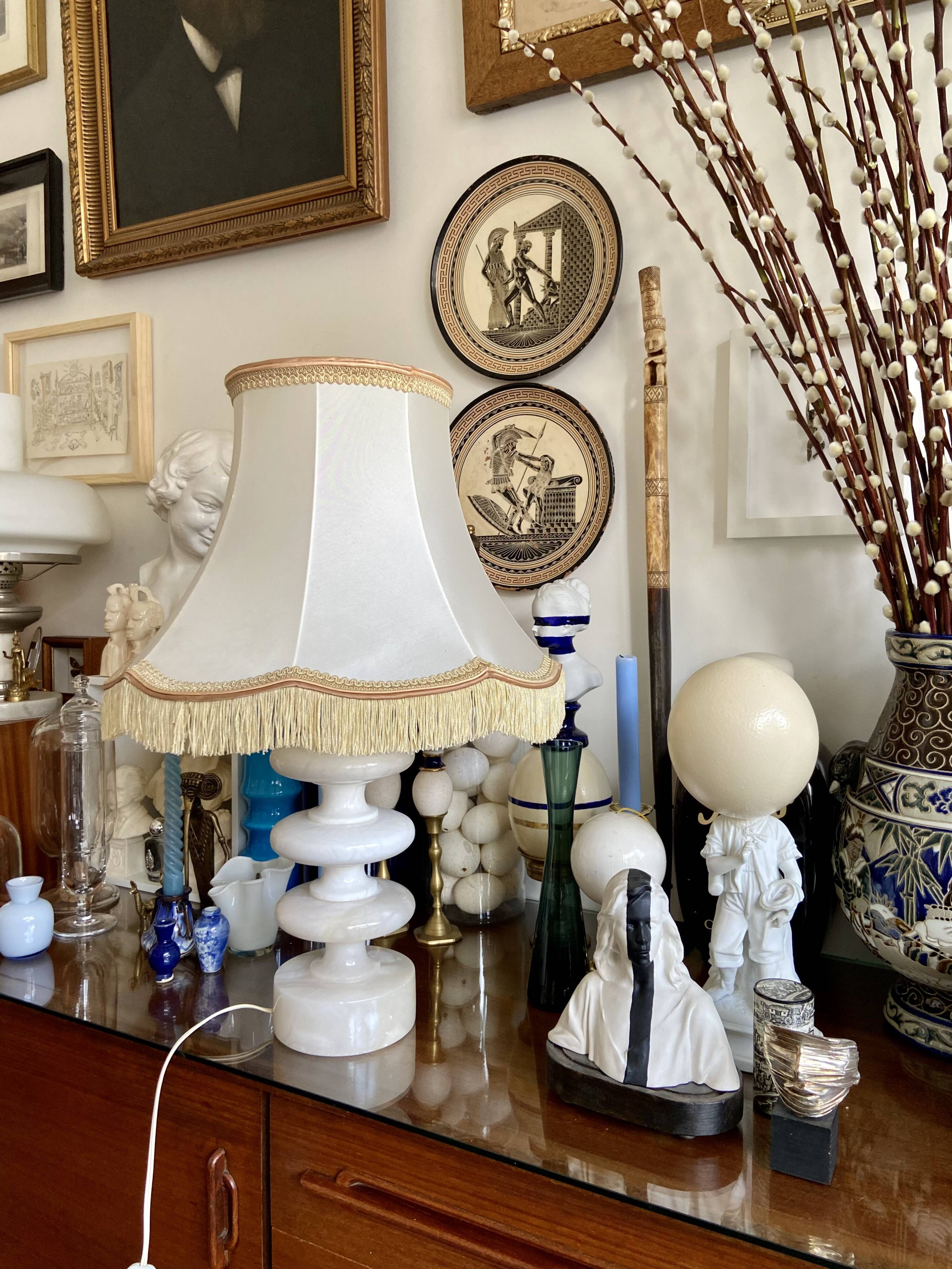 Alabaster table lamp and beige cotton