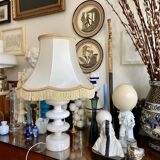 Alabaster table lamp and beige cotton