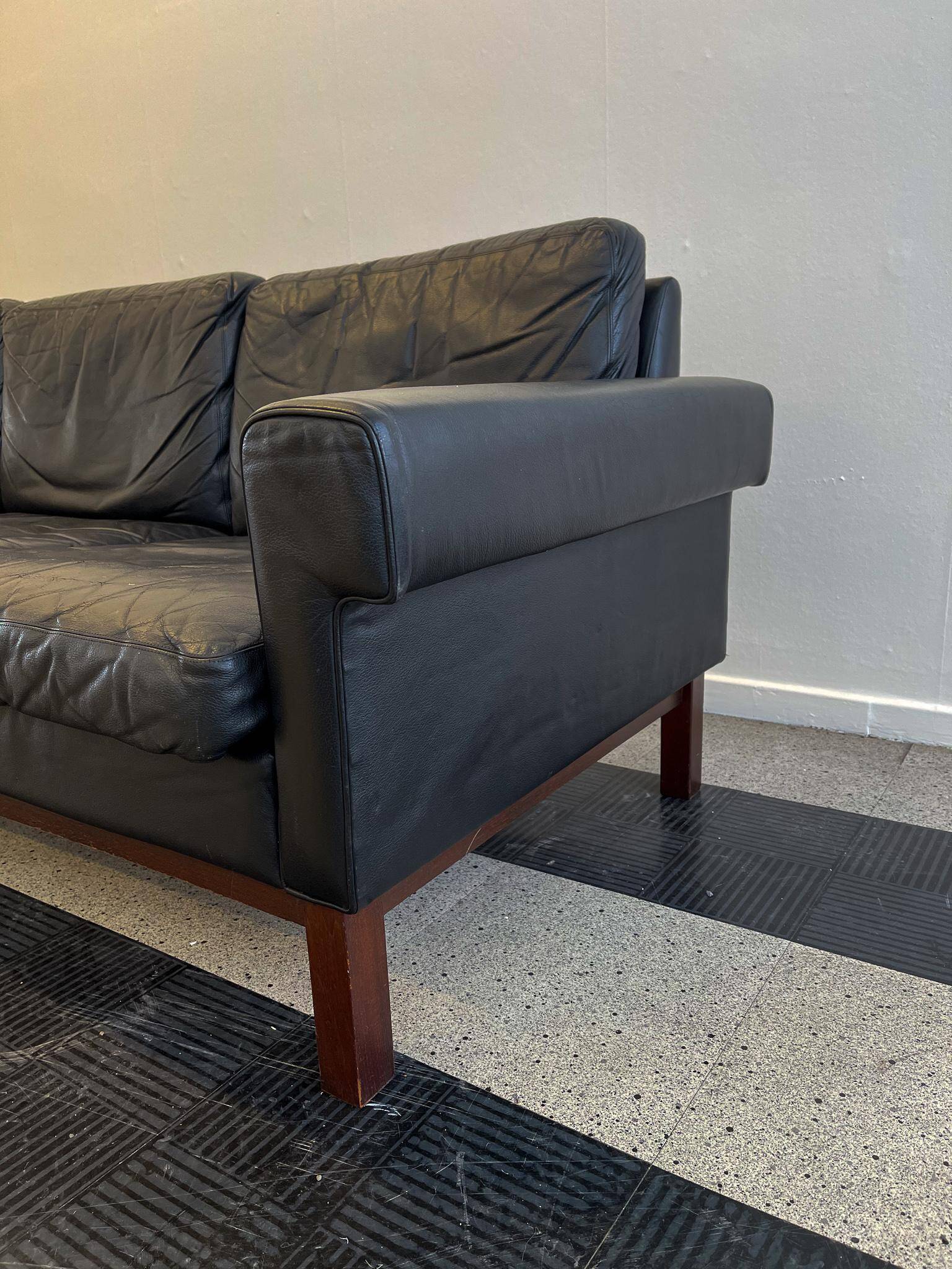 Midcentury leather and teak "Gotland" sofa, Ikea, Sweden, 1967
