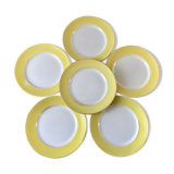 Lot de 6 assiettes plates moulin des loups texturées jaune canari années 50