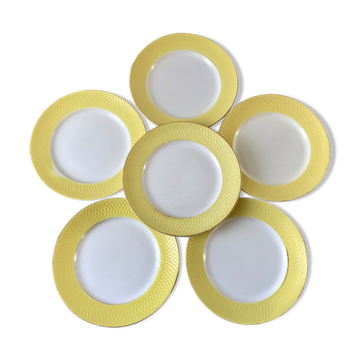 Lot de 6 assiettes plates moulin des loups texturées jaune canari années 50