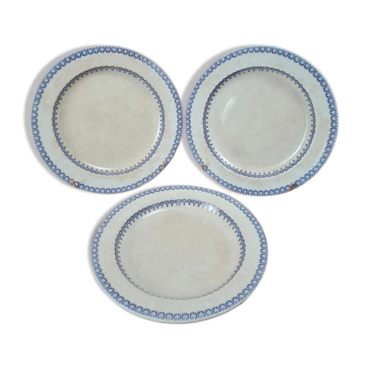 Set of 3 large antique plates, W. Adams & Sons, Etruscan Border design, Victorian Era.