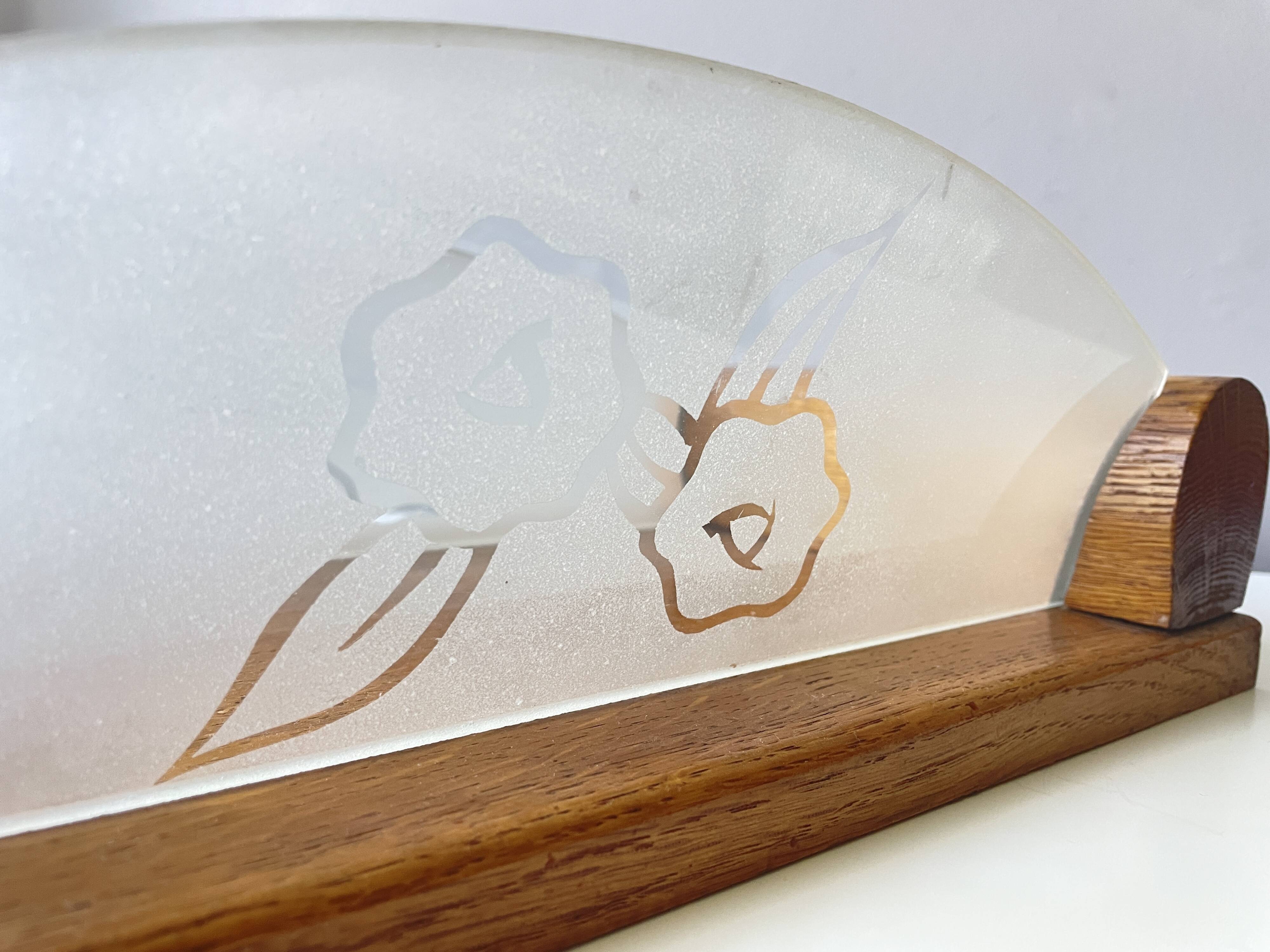 Plateau fleurs rétro 1950 bois et verre