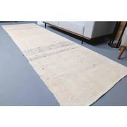 Vintage Turkish Hand-Knotted Wool Cotton Beige Kilim Runner Rug 120x380
