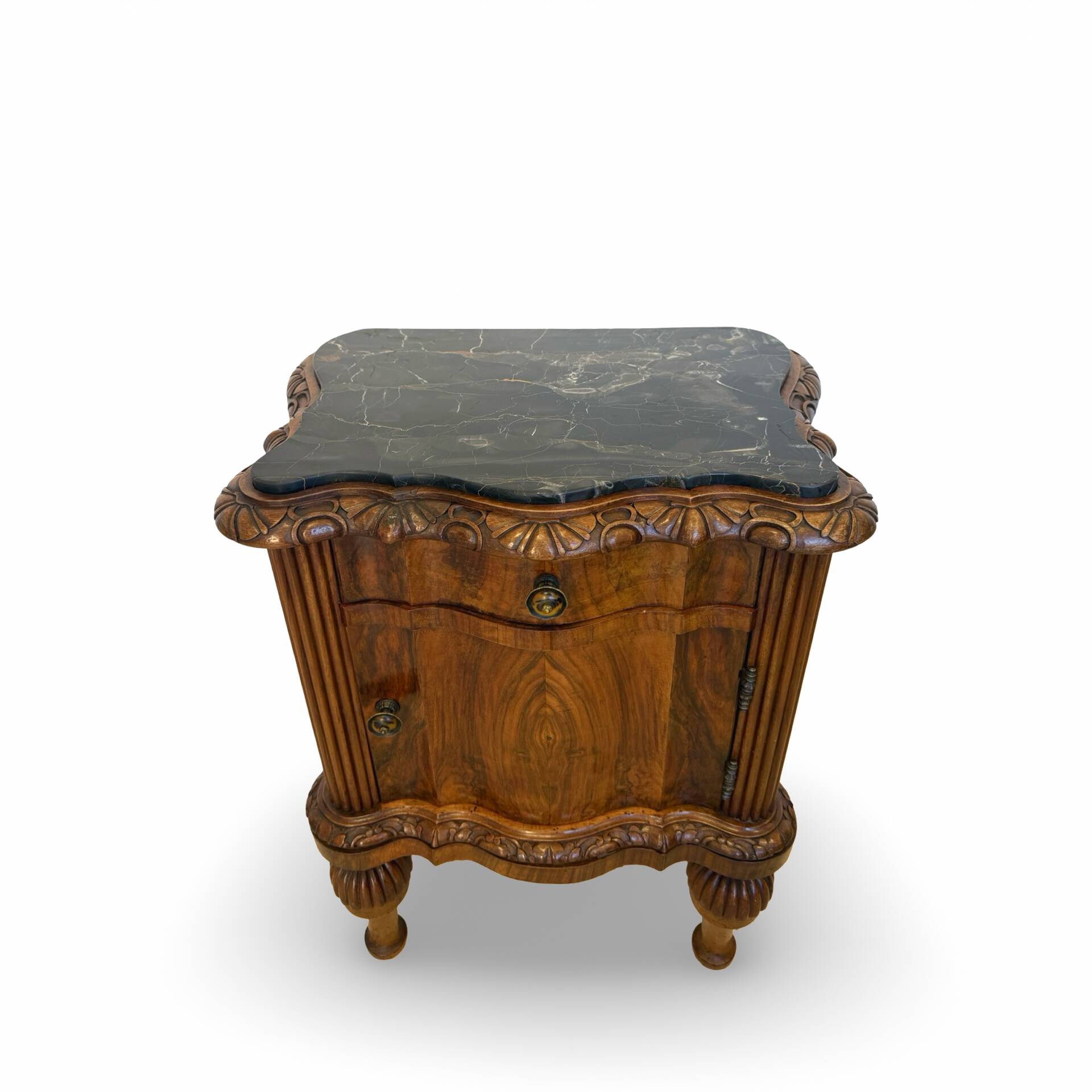 art deco walnut serpentine nightstands, 1920s