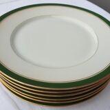 Set 6 porcelain plates Aux Lions de Faïence 1920 imperial green and gold