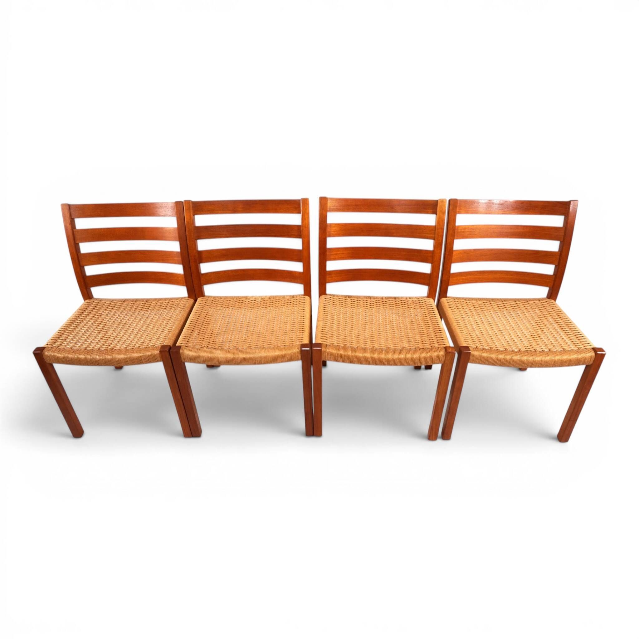 Niels Otto Møller Model 408, Set of 4 Teak Papercord Dining Chairs for J.L.