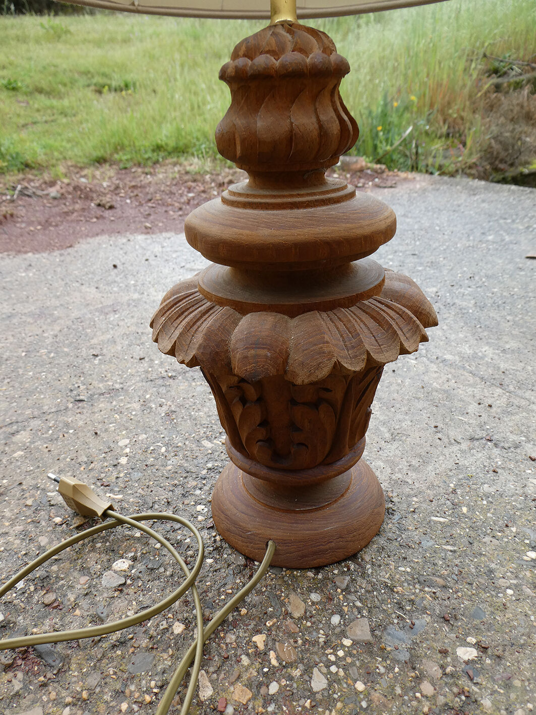 Vintage sculpted lamp and fabric lampshade