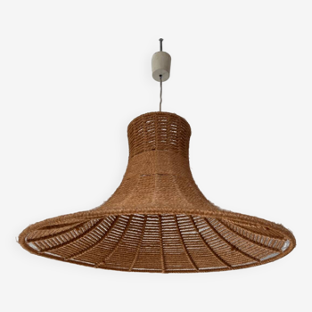 Grande lampe suspension en corde vintage design des années 70