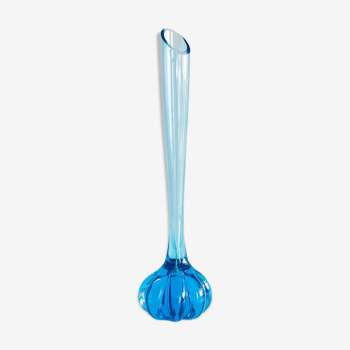 Vase vintage en verre bleu vif