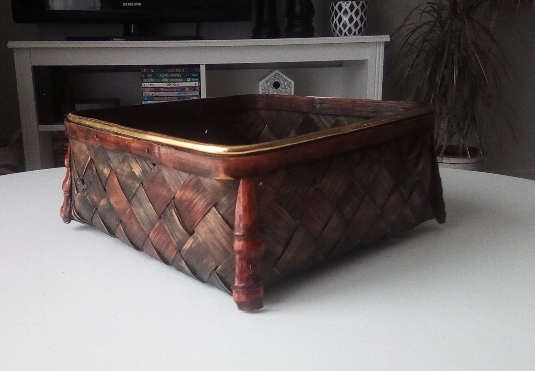 80s varnished bamboo basket