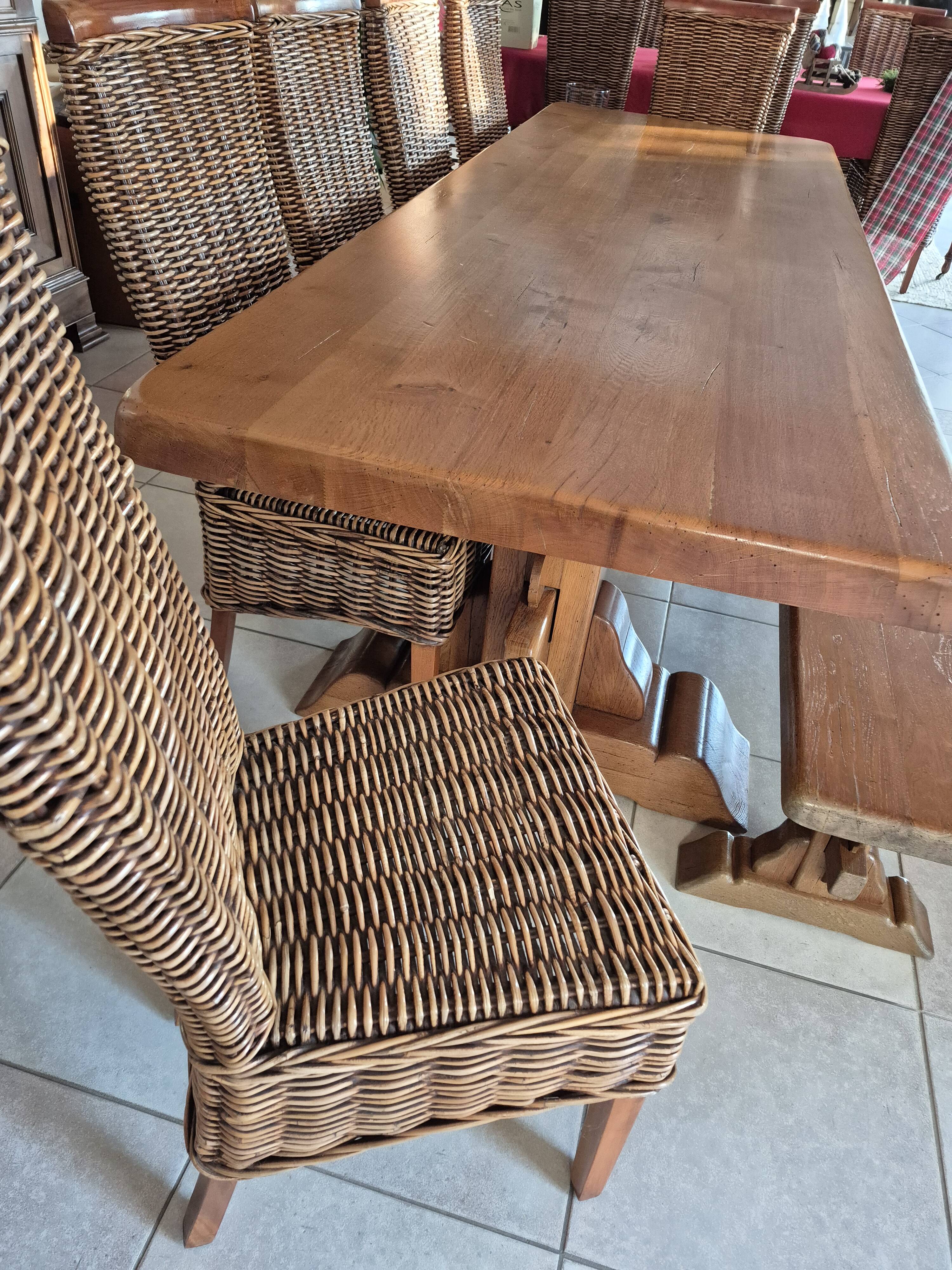 Monastery set in solid oak – table 2.60 m, benches and chairs
