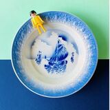 LARGE HOLLOW DISH MOULINS DES LOUPS AND HAMAGE MARINE PATTERN IN CERAMIC-RETRO-KITCHEN-VINTAGE