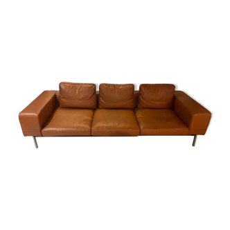 Minimalist 3-seater cognac leather sofa