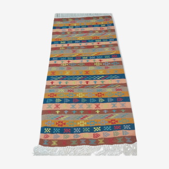 Traditional handmade multicolored striped margoum rug -150x75cm