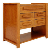 1960s wooden sewing cabinet with double-sided drawers