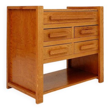 1960s wooden sewing cabinet with double-sided drawers