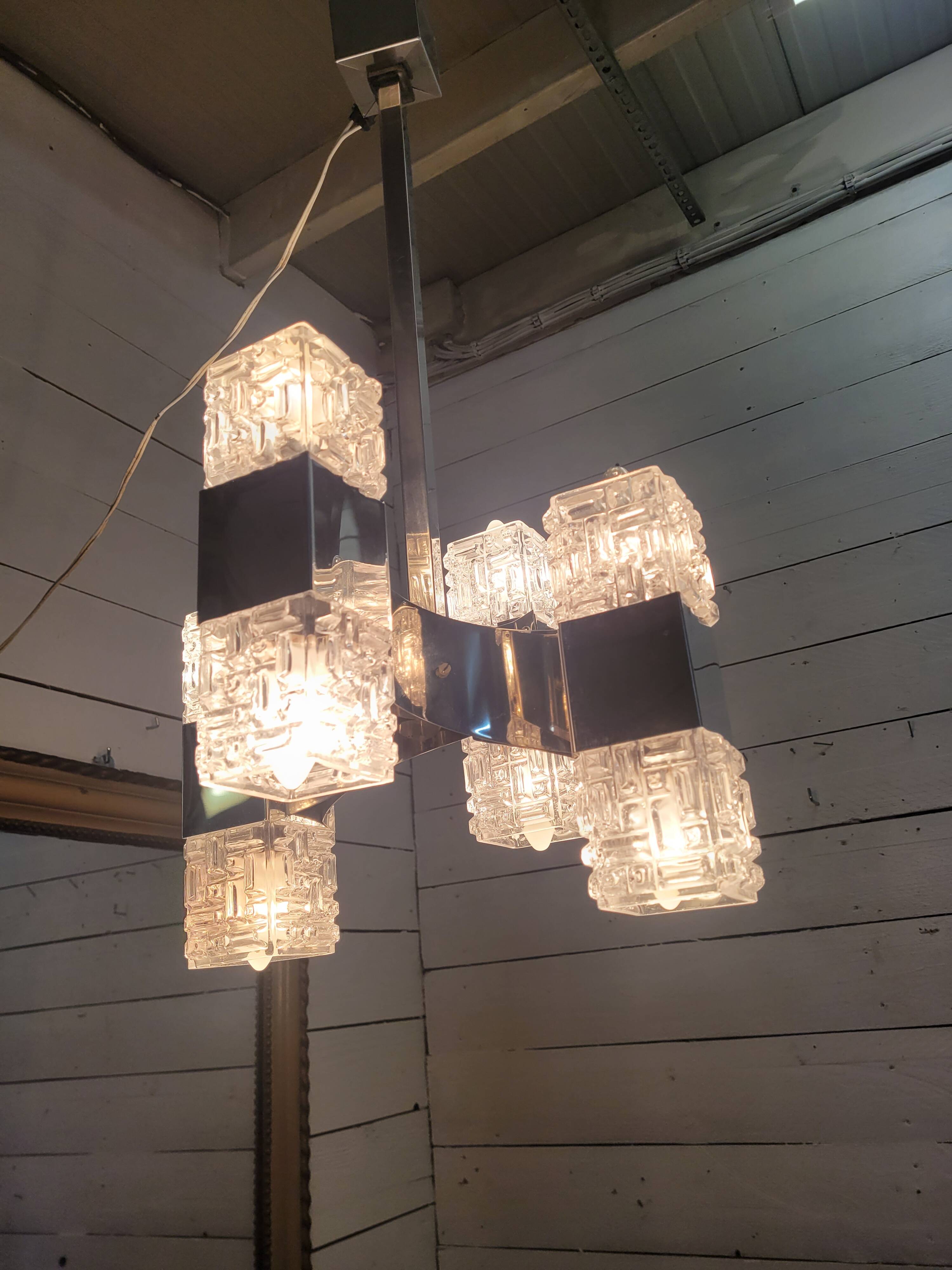 Chrome and glass pendant chandelier by Sciolari, Italy, 1960s