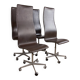 4 office chairs, in leather and aluminum, Oxford model by Arne Jacobsen.