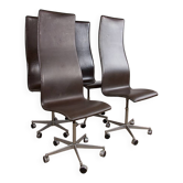 4 chaises de bureau en cuir et aluminium modèle Oxford par Arne Jacobsen
