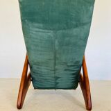 Vintage Danish Holserbro Møbelfabrik Lounge Chair & Stool in Green Suede