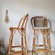 Pair of vintage Gatti bar stools in two-tone rattan and caning.