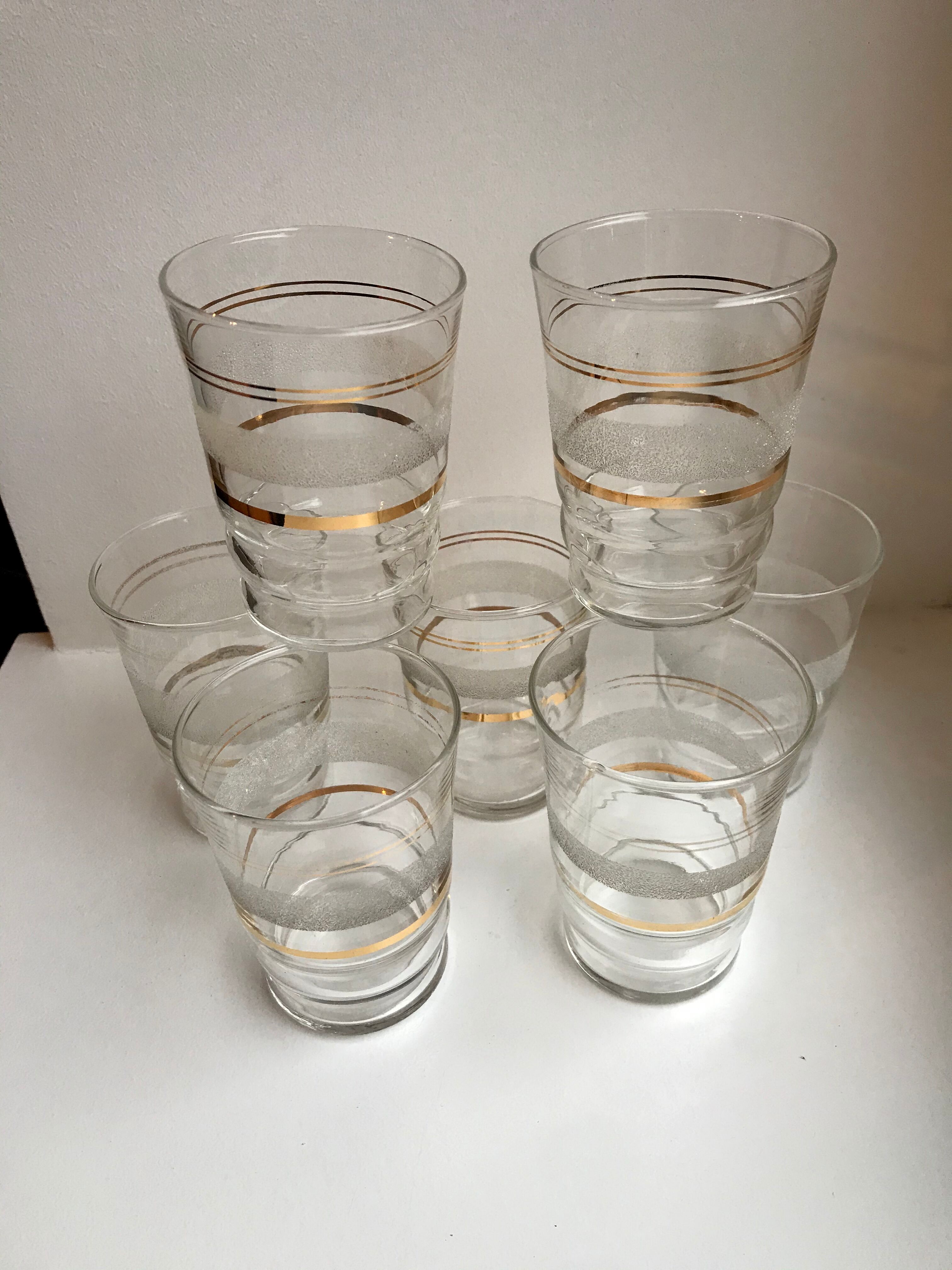 Set of 7 granite water glasses with golden edging 50s-60s