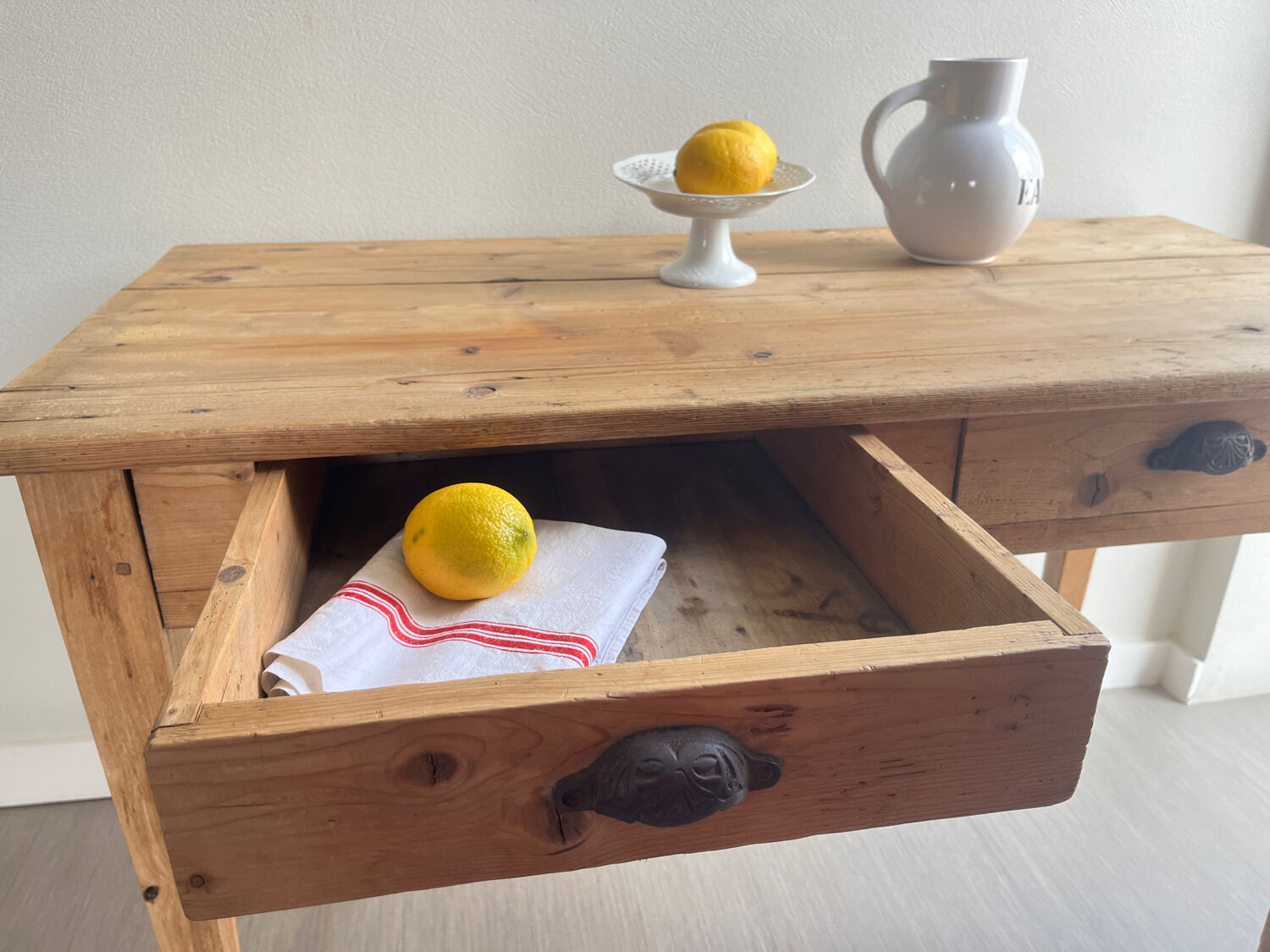 Patinated wooden farmhouse table