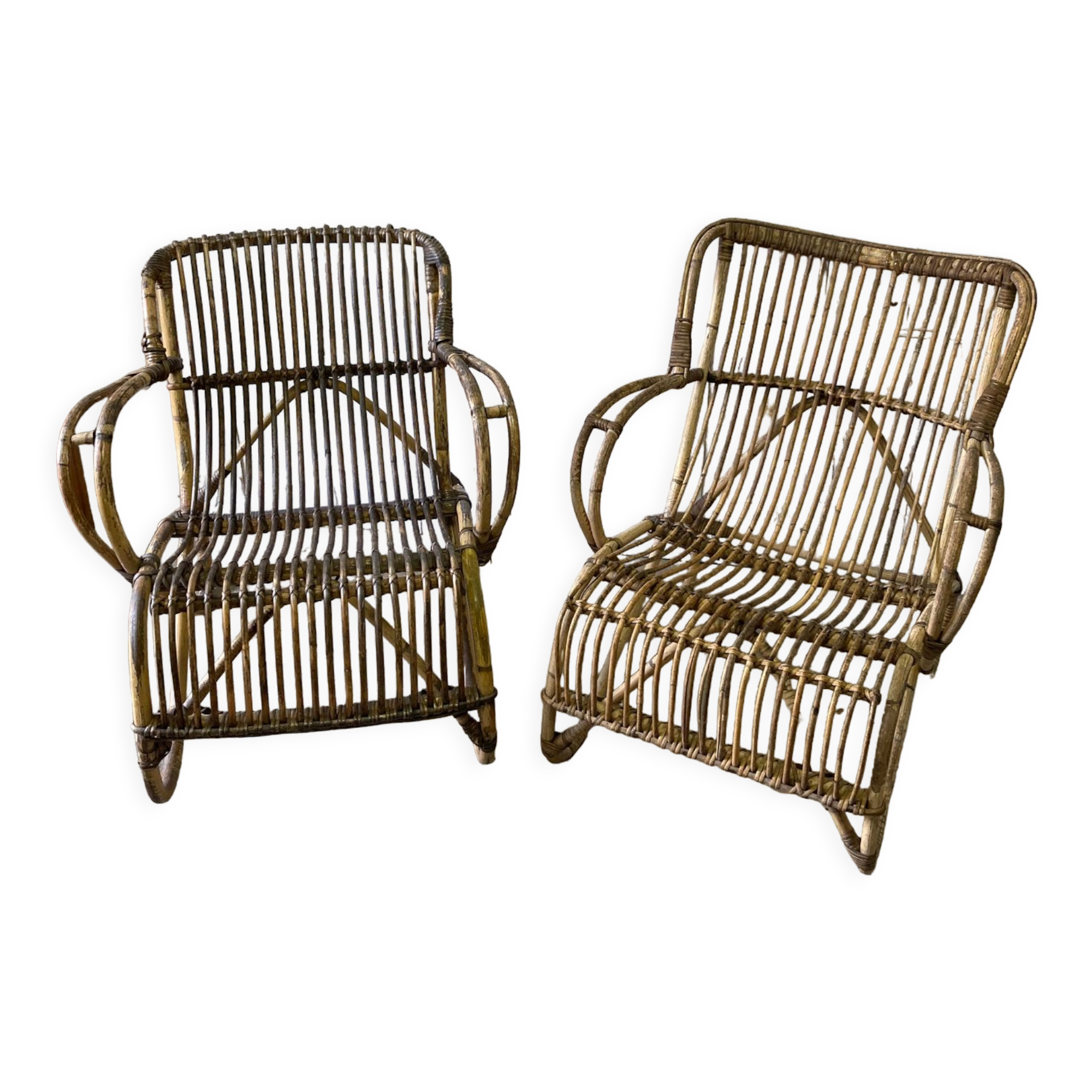 Pair of vintage rattan armchairs