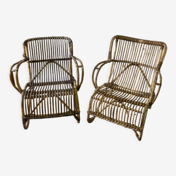 Paire de fauteuils en rotin vintage