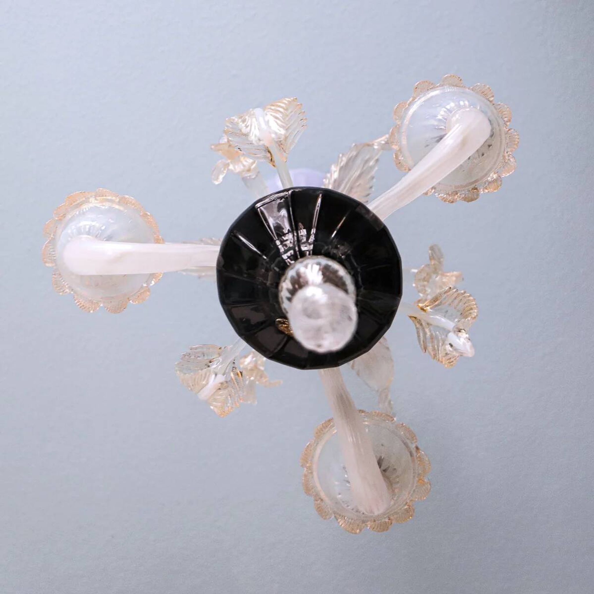 Small Venetian chandelier made of hand-blown Murano glass, lilac and pearlescent.