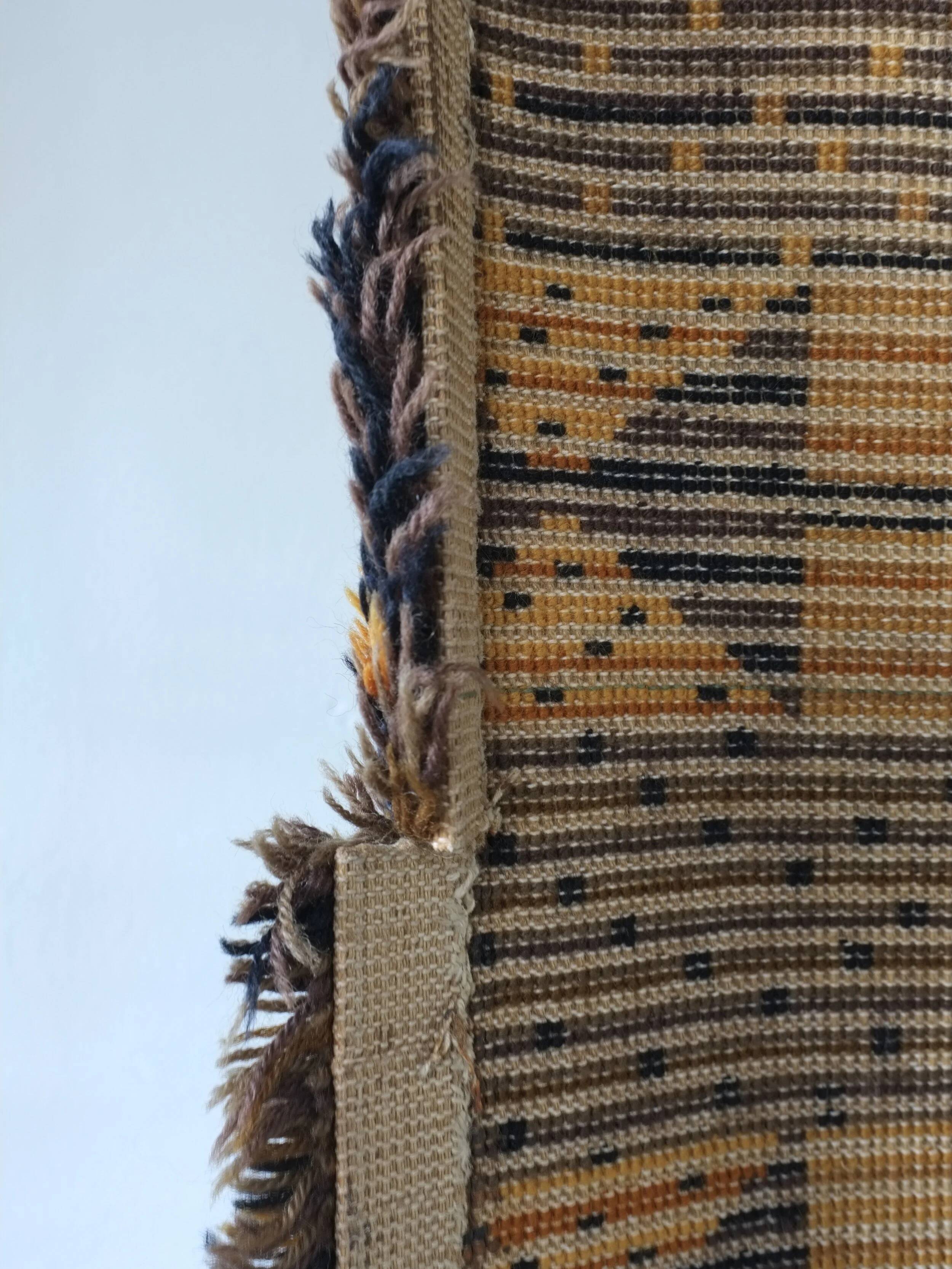 Large Scandinavian brown wool rya rug | Sweden | 1960s