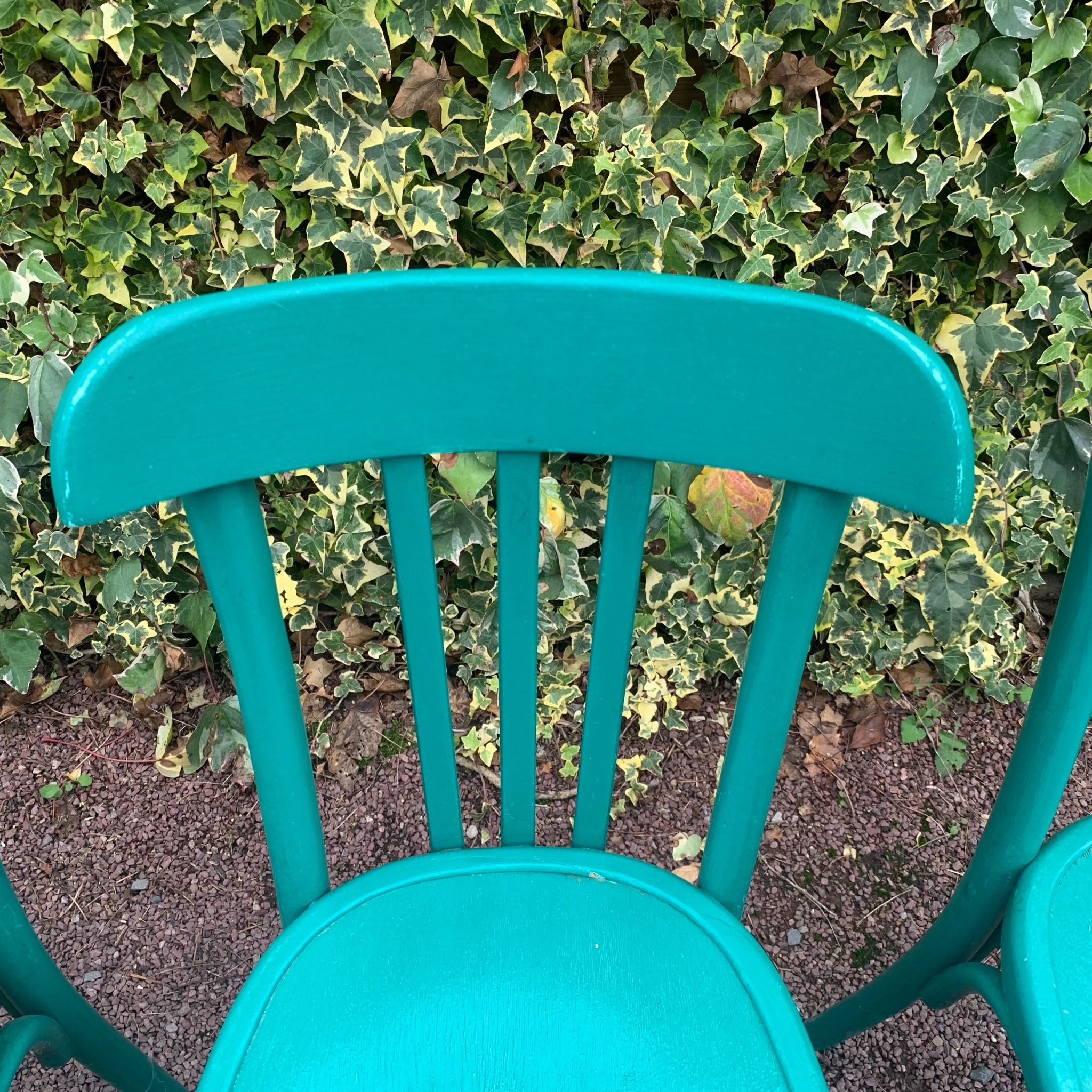 Set of 4 green bistro chairs