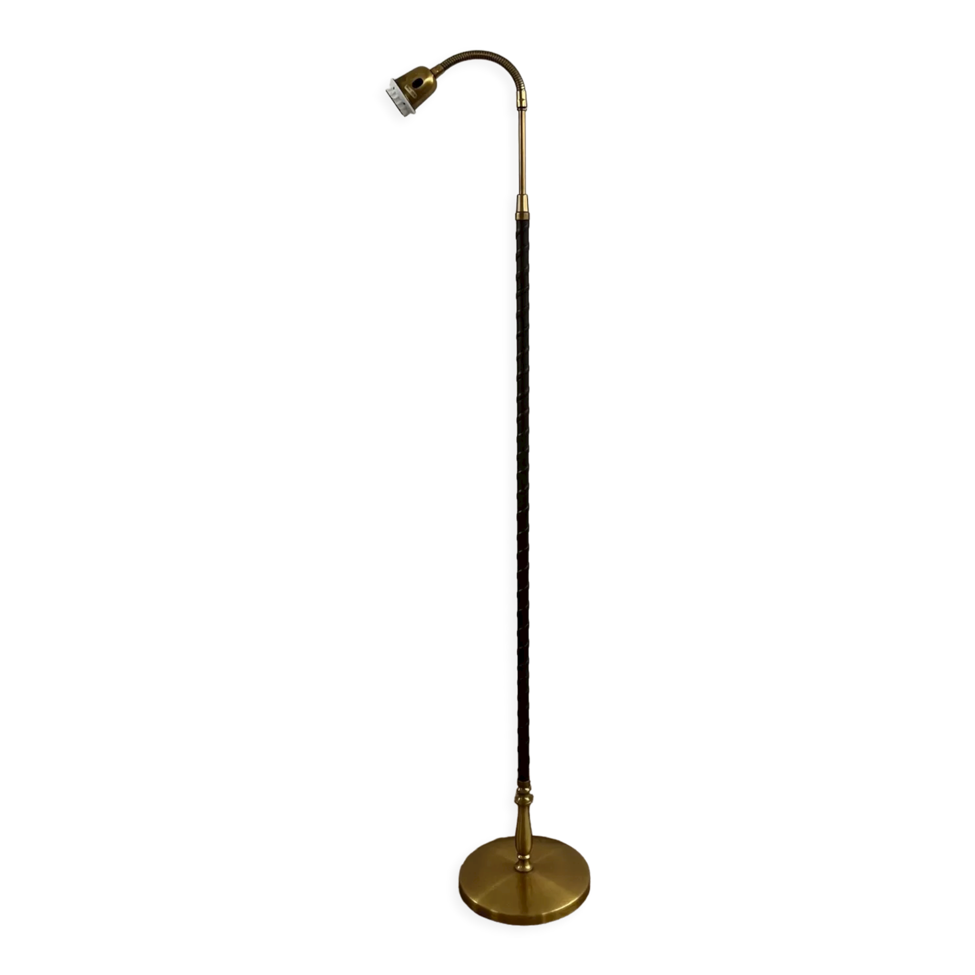 Danish Mid-Century Leather and Brass Adjustable Floor Lamp