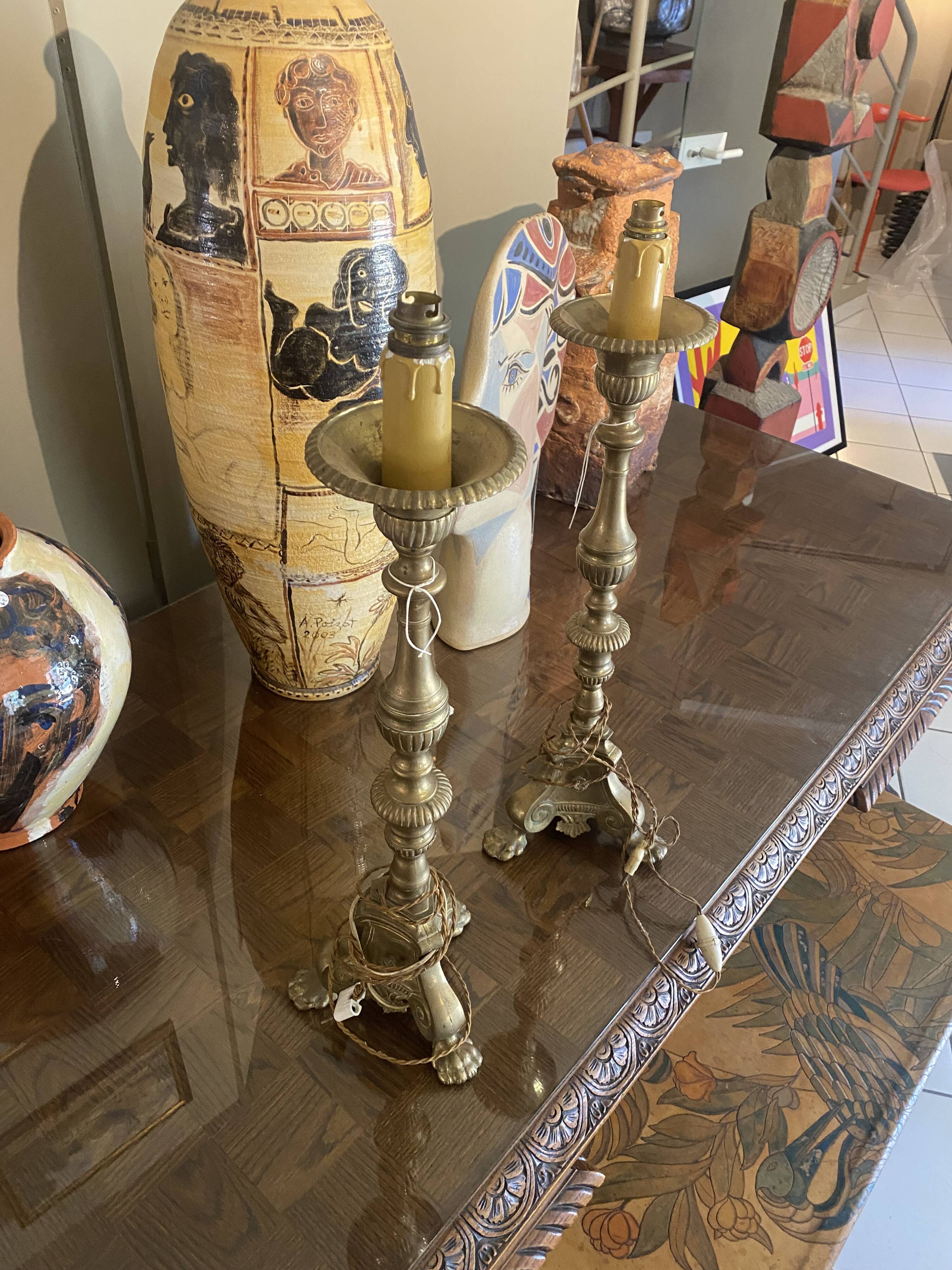 Pair of vintage bronze lamps