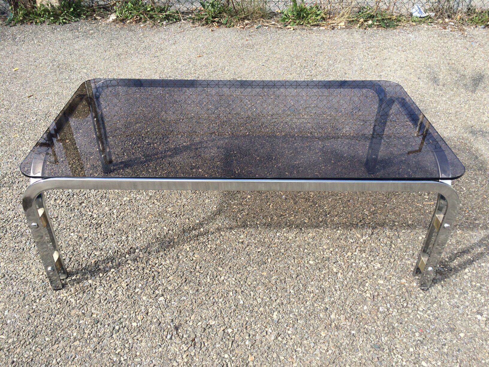 Vintage coffee table smoked glass and chrome 70