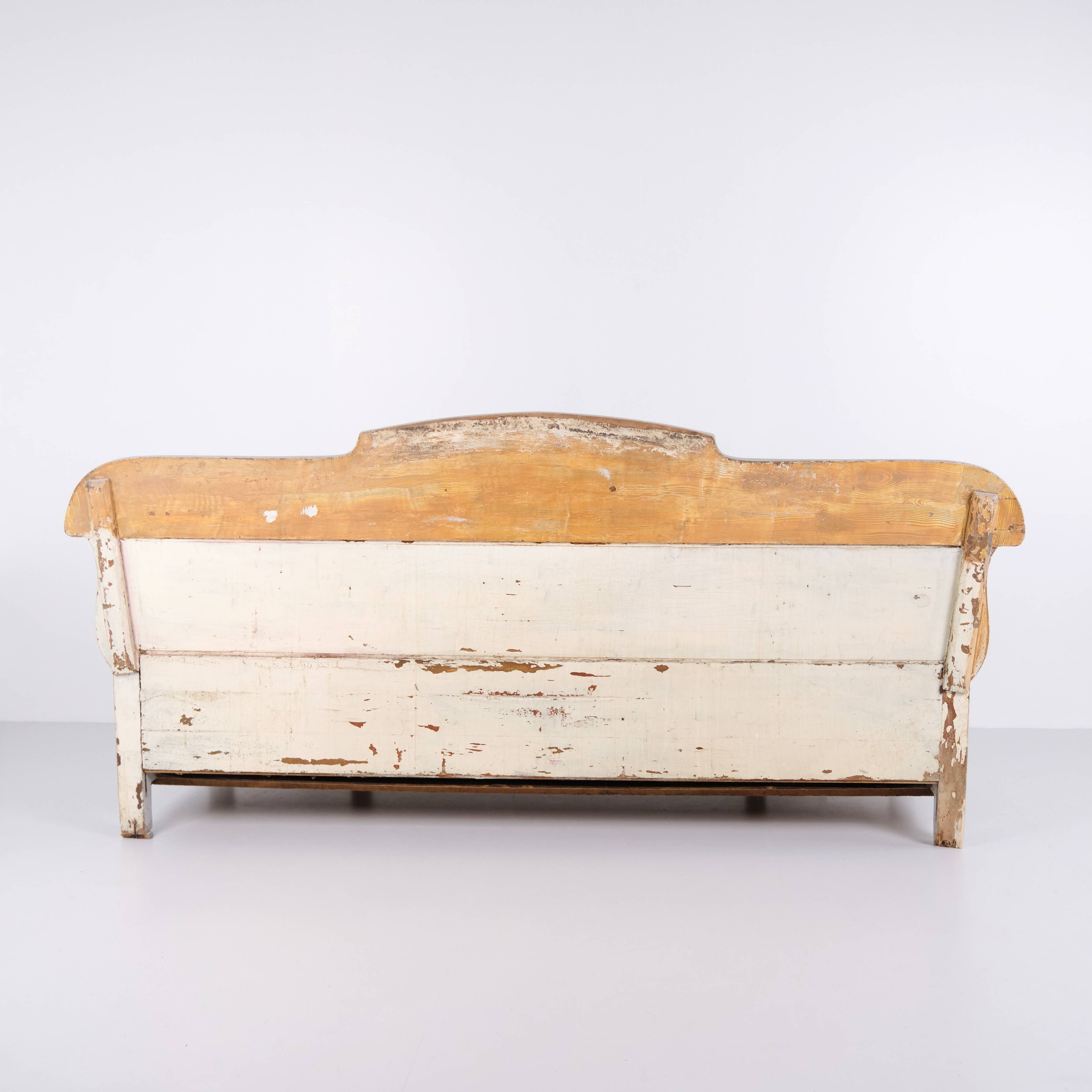 Antique storage bench – grey painted – pine wood – 1890s