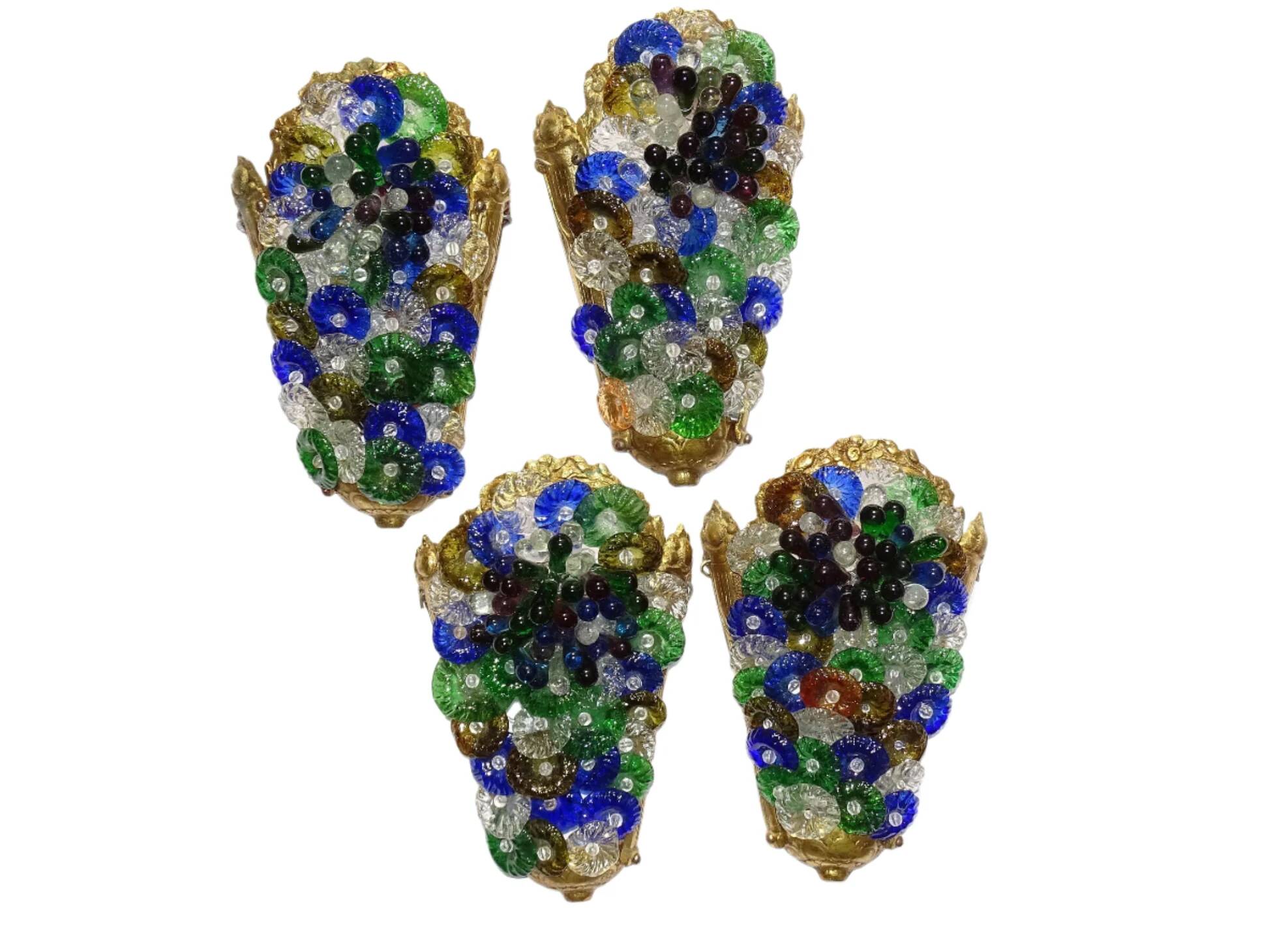 Appliques murales vintage italiennes en verre de Murano, lot de quatre