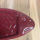 Vintage red ceramic butter dish + matching knife