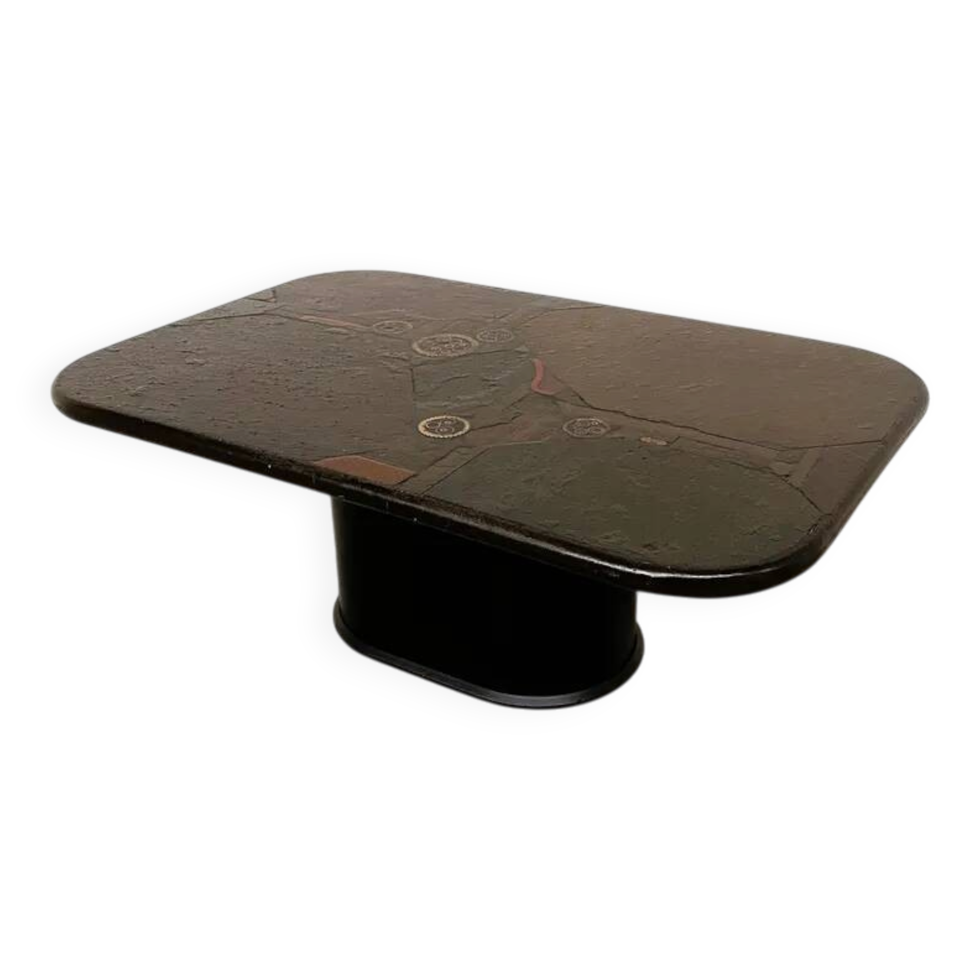 Brutalist coffee table in mixed media by Kneip, signed 1993
