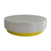 Plafonnier à abat-jour rond en plexi et base en métal jaune, années 1970, Allemagne