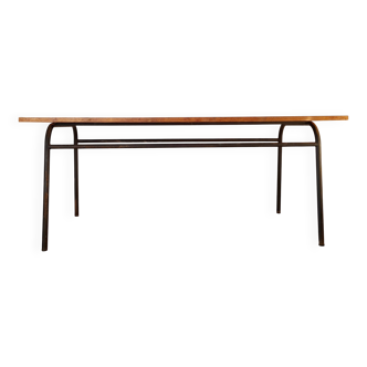 Metal tubular base wooden top table