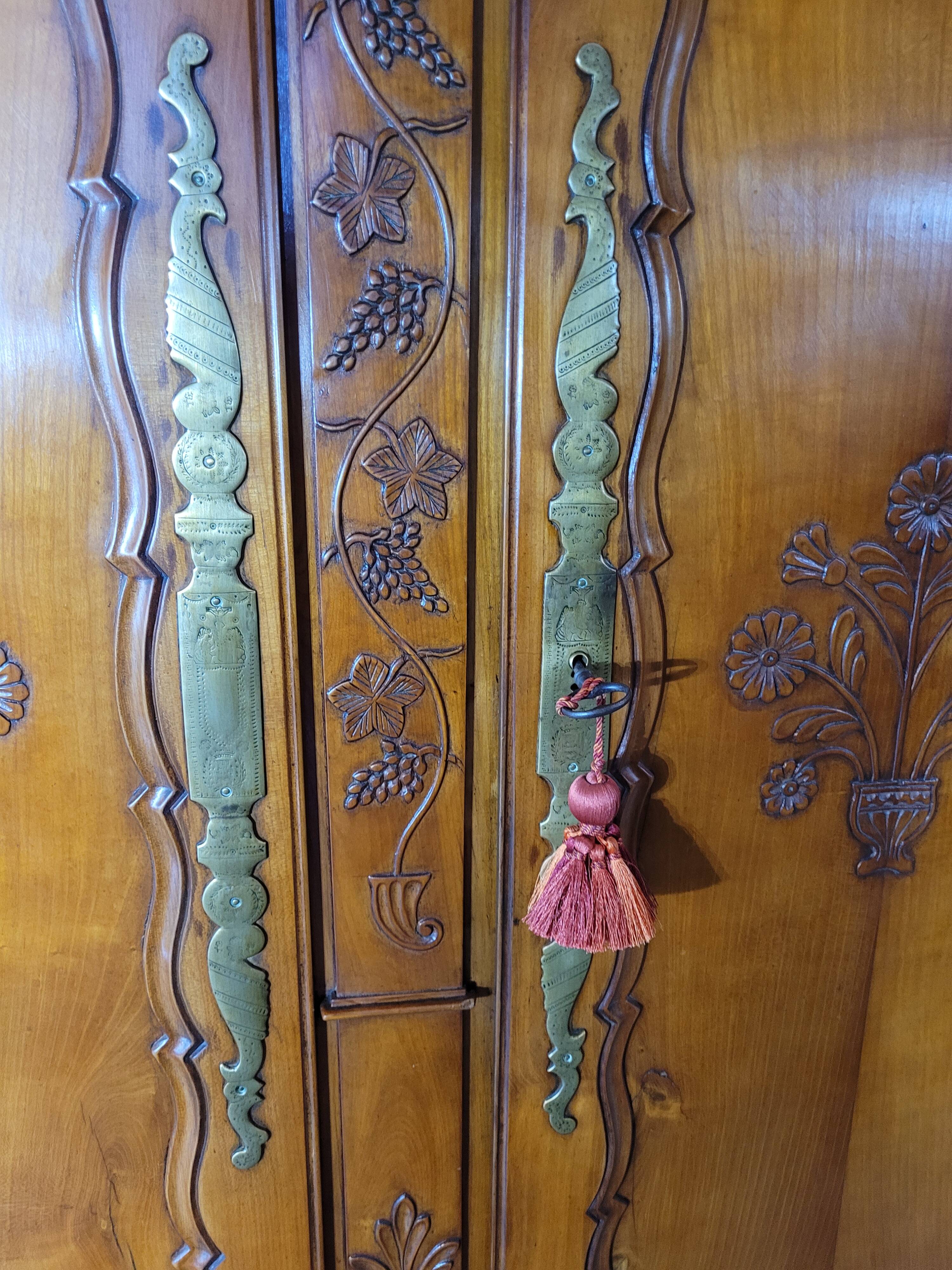 Louis XV style carved cherry wood armoire