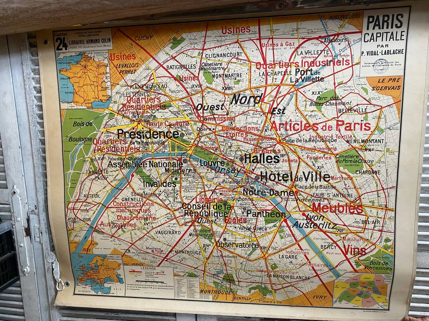 Old School Map School PARIS & Surrounding Areas Numbers 24 & 24bis Vintage