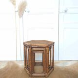 3 vintage rattan coffee tables hexagonal shape